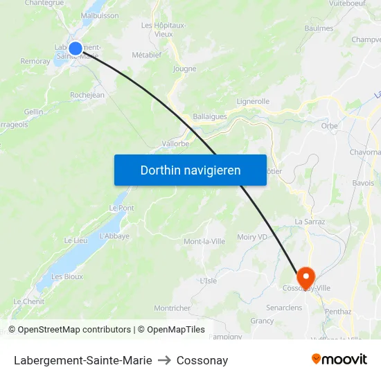 Labergement-Sainte-Marie to Cossonay map