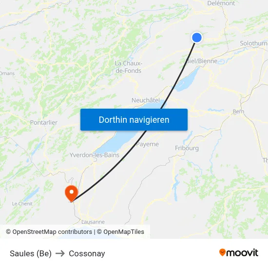 Saules (Be) to Cossonay map