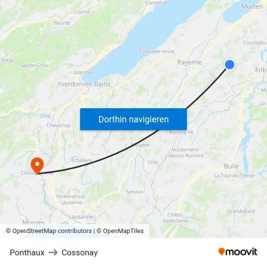 Ponthaux to Cossonay map