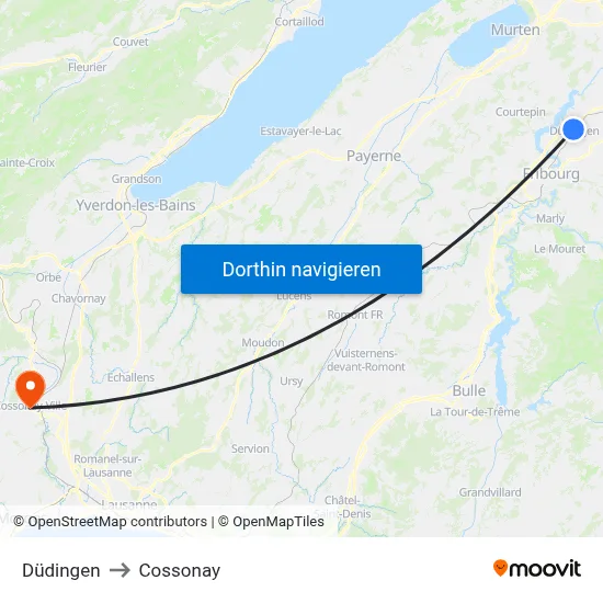Düdingen to Cossonay map