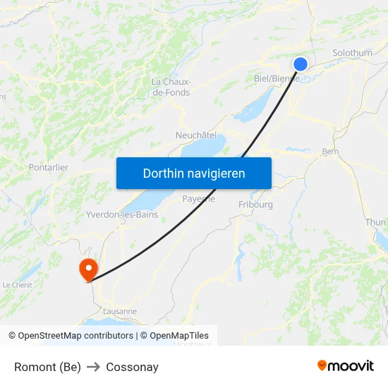 Romont (Be) to Cossonay map