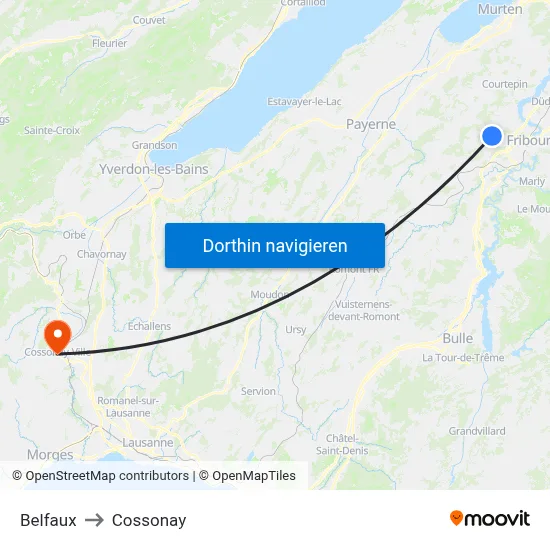 Belfaux to Cossonay map