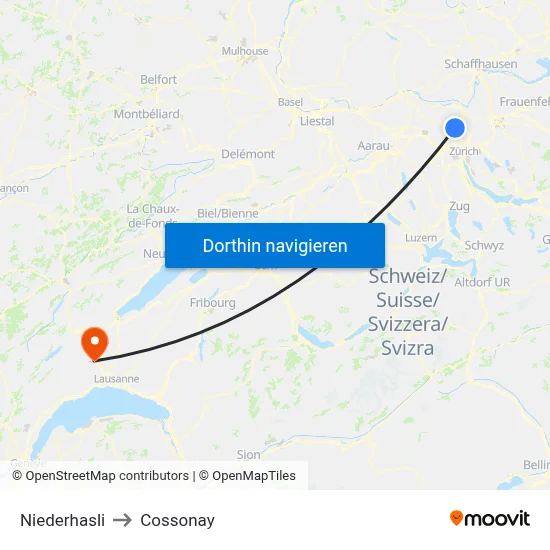 Niederhasli to Cossonay map