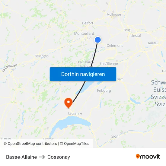 Basse-Allaine to Cossonay map