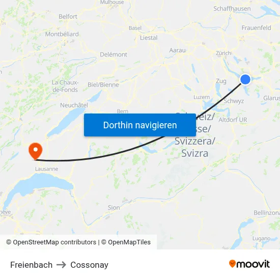 Freienbach to Cossonay map