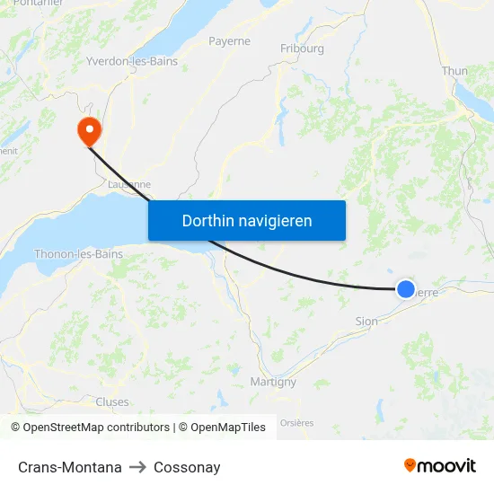 Crans-Montana to Cossonay map