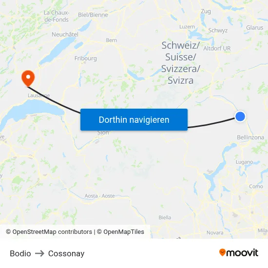 Bodio to Cossonay map