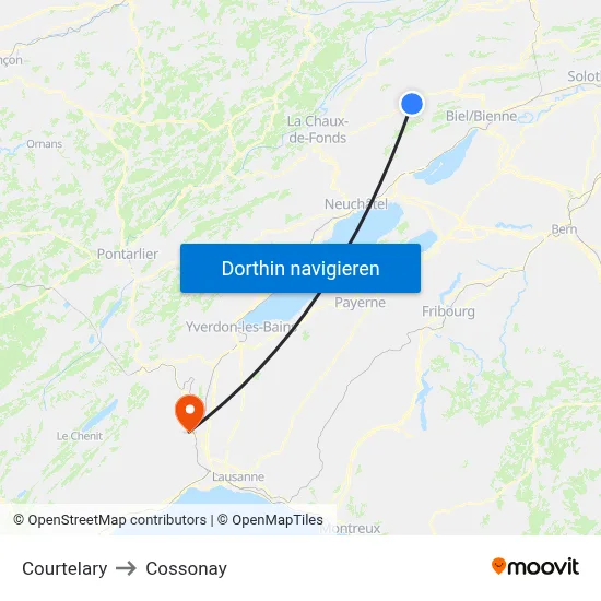 Courtelary to Cossonay map