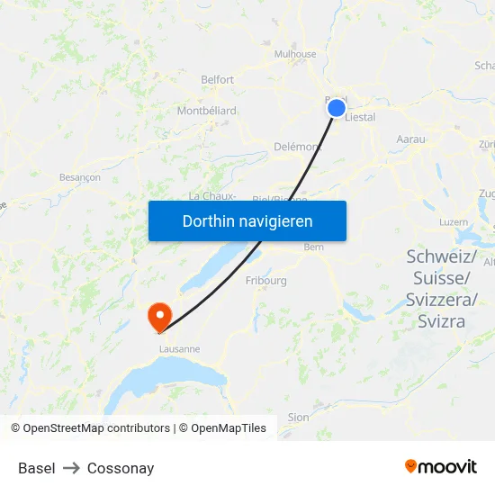 Basel to Cossonay map