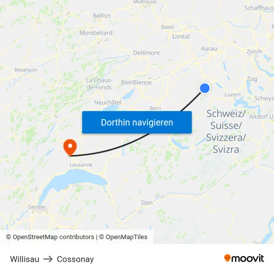 Willisau to Cossonay map