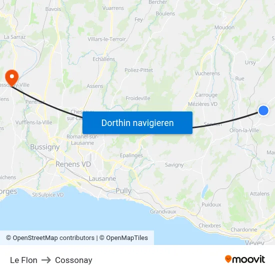 Le Flon to Cossonay map