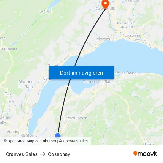 Cranves-Sales to Cossonay map