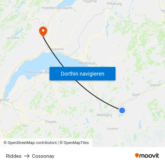 Riddes to Cossonay map
