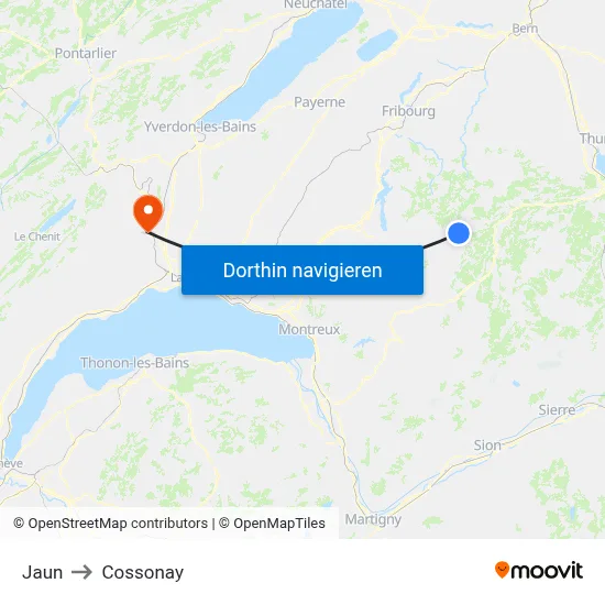 Jaun to Cossonay map