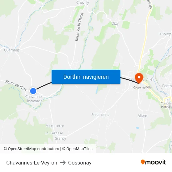 Chavannes-Le-Veyron to Cossonay map