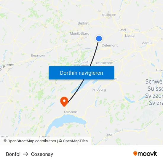 Bonfol to Cossonay map