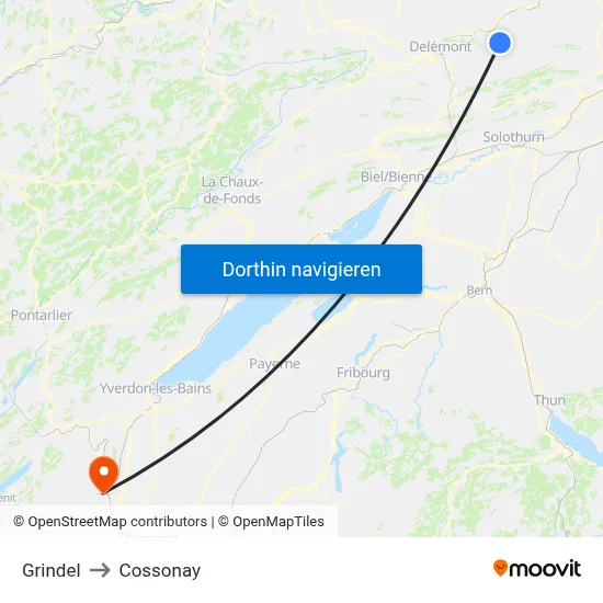 Grindel to Cossonay map