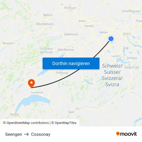 Seengen to Cossonay map