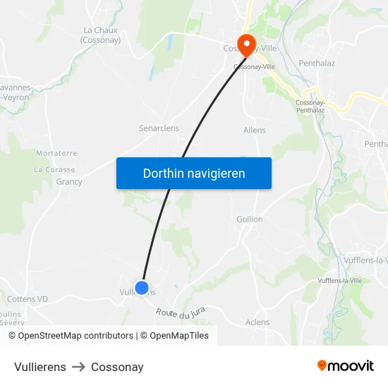 Vullierens to Cossonay map