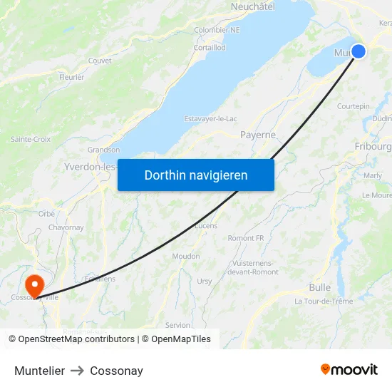 Muntelier to Cossonay map