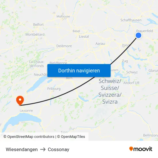 Wiesendangen to Cossonay map