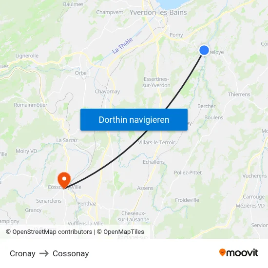 Cronay to Cossonay map