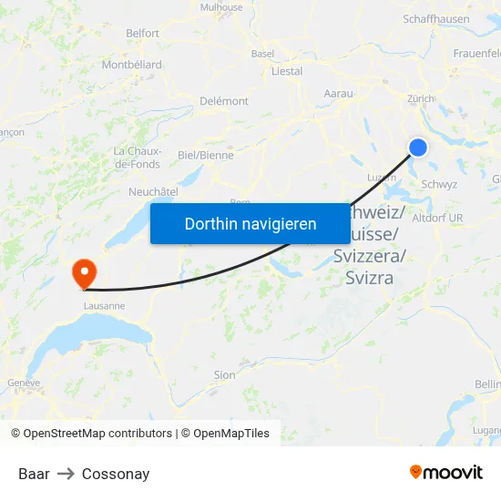 Baar to Cossonay map