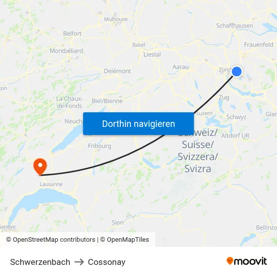Schwerzenbach to Cossonay map
