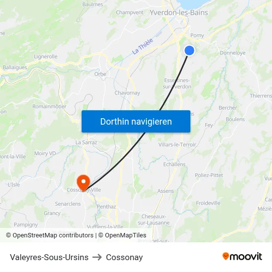 Valeyres-Sous-Ursins to Cossonay map
