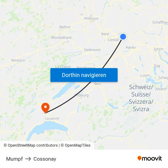 Mumpf to Cossonay map