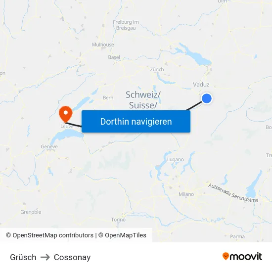 Grüsch to Cossonay map