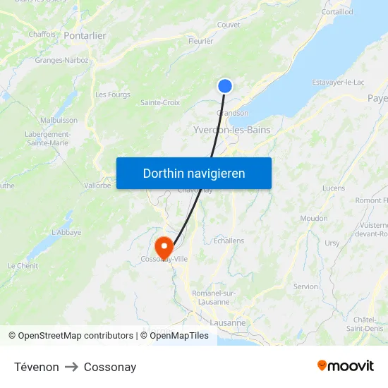 Tévenon to Cossonay map
