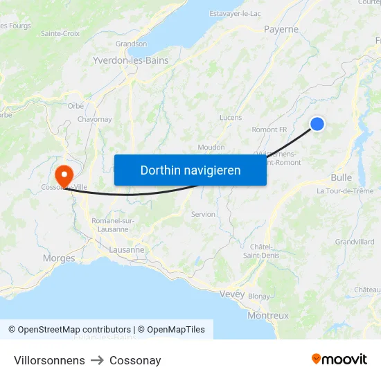Villorsonnens to Cossonay map