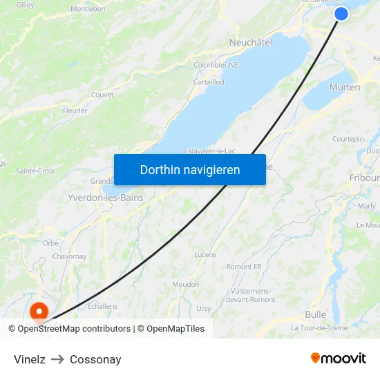 Vinelz to Cossonay map
