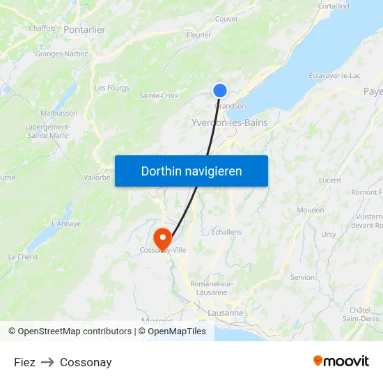 Fiez to Cossonay map