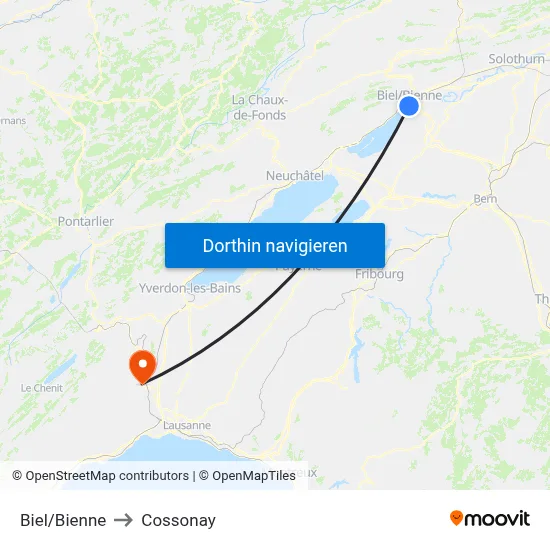 Biel/Bienne to Cossonay map