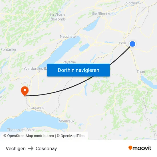 Vechigen to Cossonay map
