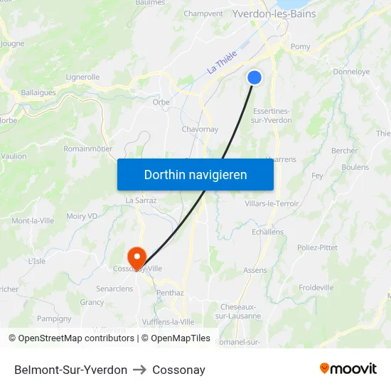 Belmont-Sur-Yverdon to Cossonay map