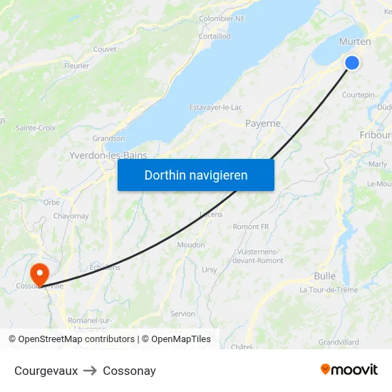 Courgevaux to Cossonay map