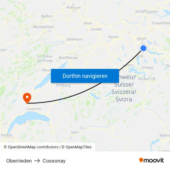 Oberrieden to Cossonay map