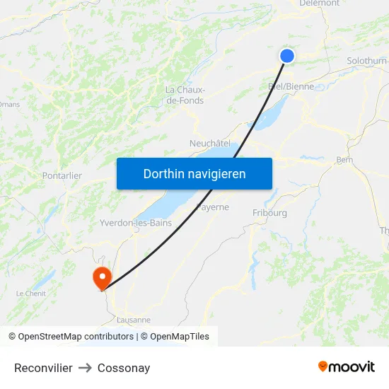 Reconvilier to Cossonay map