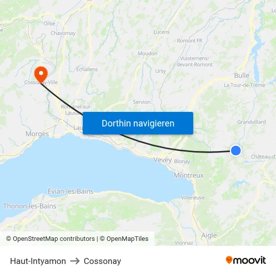 Haut-Intyamon to Cossonay map