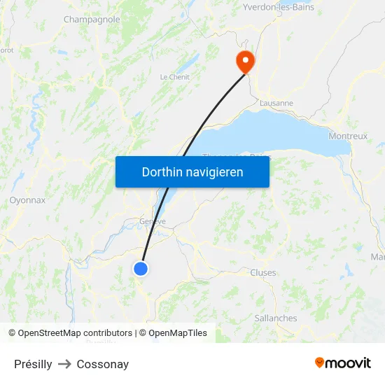 Présilly to Cossonay map