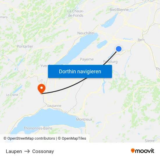 Laupen to Cossonay map