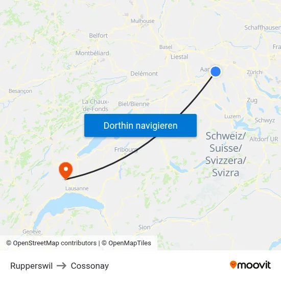 Rupperswil to Cossonay map