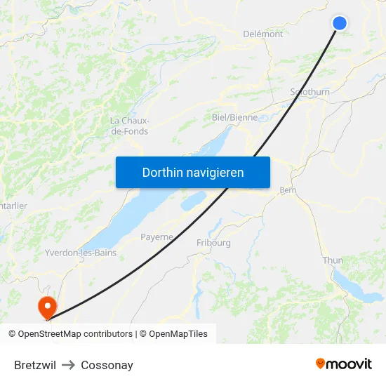 Bretzwil to Cossonay map