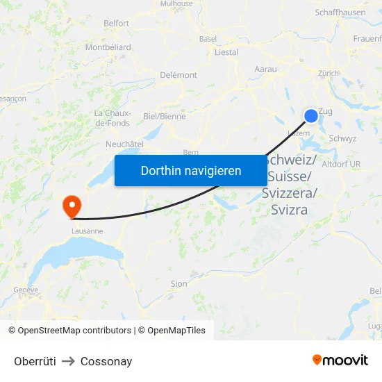 Oberrüti to Cossonay map