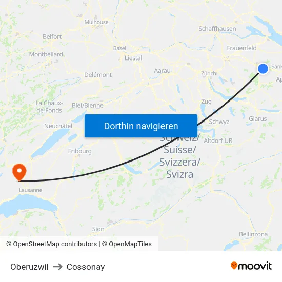 Oberuzwil to Cossonay map