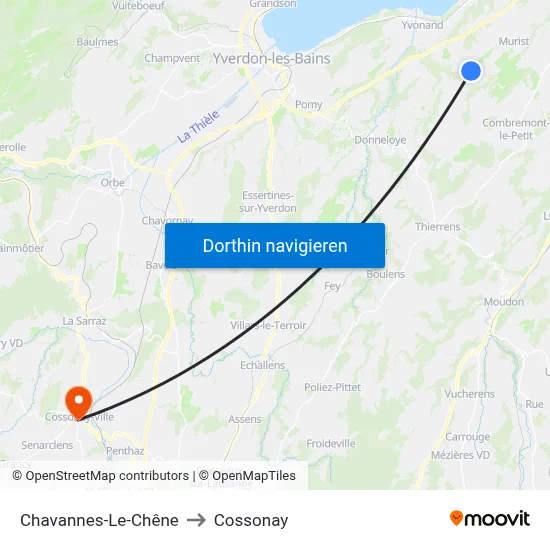 Chavannes-Le-Chêne to Cossonay map