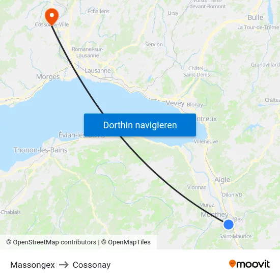 Massongex to Cossonay map